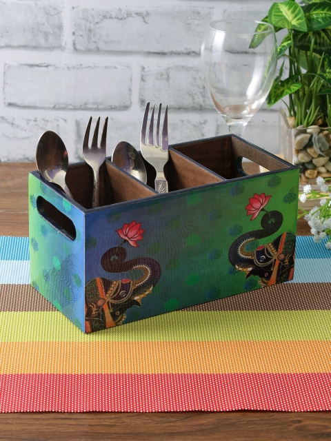 eyda Green & Blue Digital Printed MDF Cutlery Holder