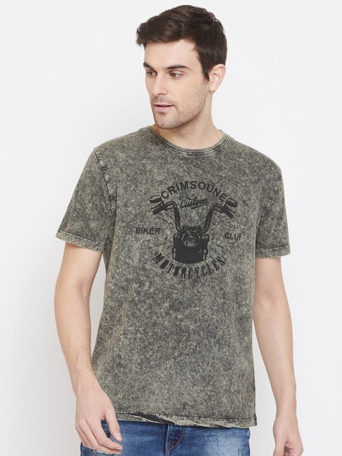 Crimsoune Club Men Olive Green Printed Round Neck T-shirt