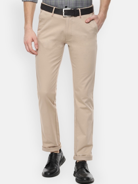 V Dot Men Beige Slim Fit Self Design Formal Trousers