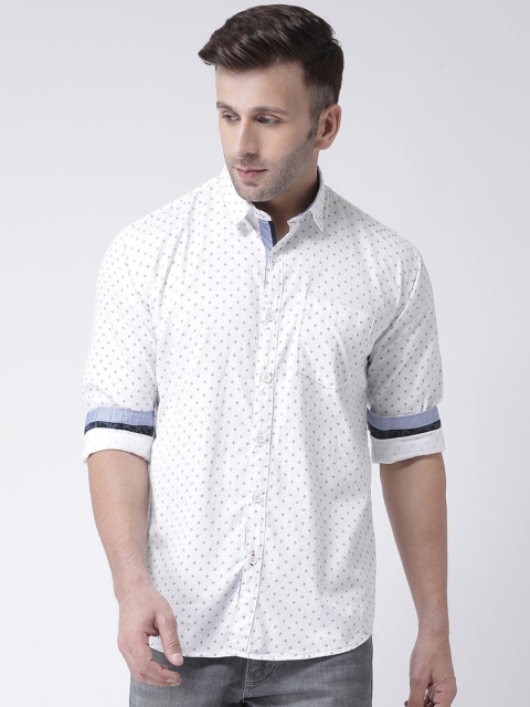 COBB Men White & Navy Blue Slim Fit Printed Casual Shirt