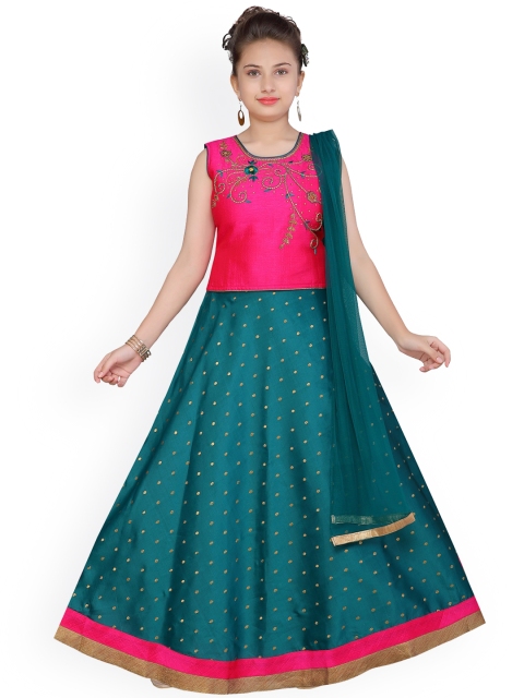 Aarika Girls Pink & Teal Green Embroidered Ready to Wear Lehenga & Blouse with Dupatta
Aarika Girls Pink & Teal Green Embroidered Ready to Wear Lehenga & Blouse with Dupatta