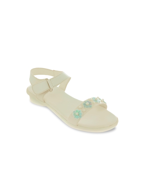TRENDS & TRADES Girls Off-White & Blue Floral Embellished Open Toe Flats