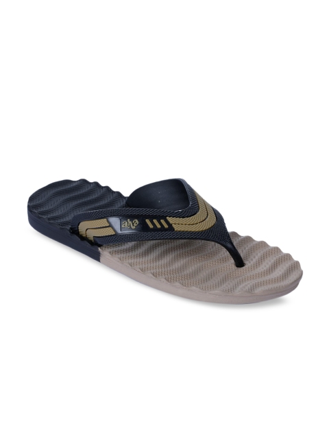 Liberty Men Navy Blue & Beige Printed Thong Flip-Flops