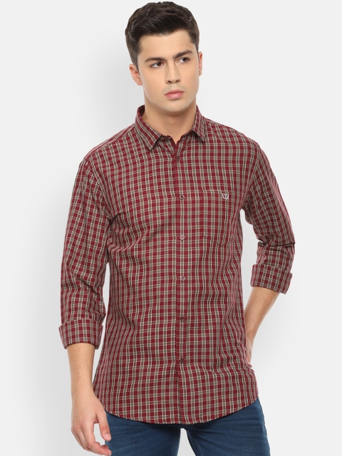 Van Heusen Sport Men Maroon & White Slim Fit Checked Casual Shirt
