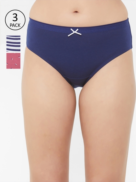 Soie Women Pack of 3 Hipster Briefs 3FCB-17PACK 4, Blue