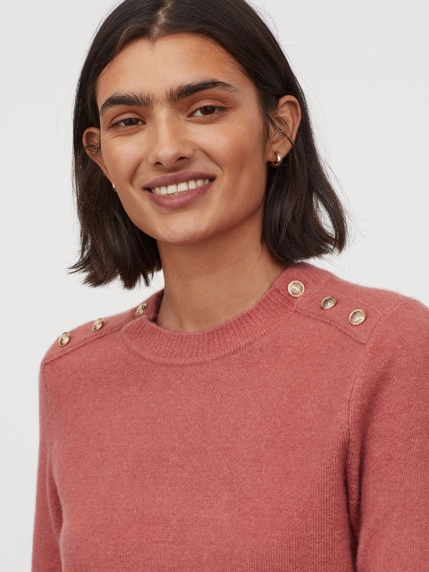 H&M Women Red Solid Fine-Knit Jumper