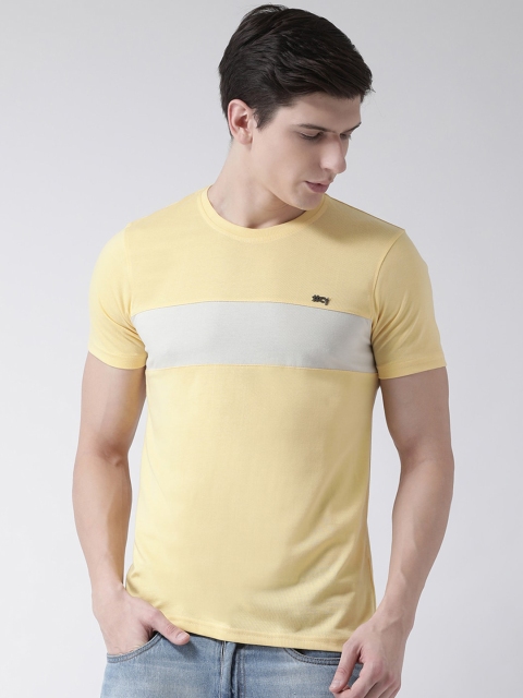 Club York Men Yellow & Grey Colourblocked Round Neck T-shirt