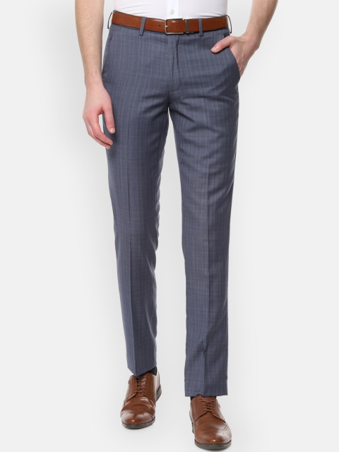 Van Heusen Men Grey Slim Fit Checked Formal Trousers