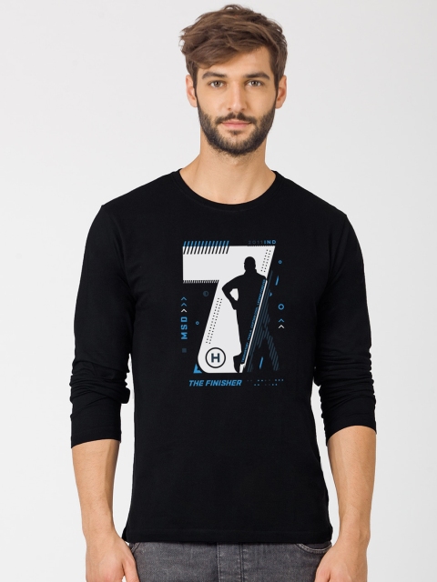 Bewakoof Men Black MS Dhoni Printed Round Neck T-shirt