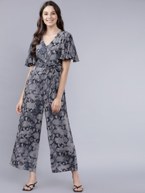 Tokyo Talkies Women Black & Grey Snake Skin Printed Basic Jumpsuit