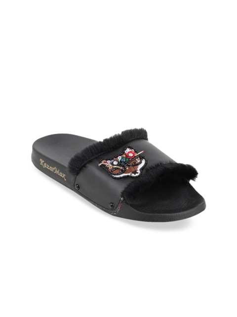 KazarMax Women Black Embellished Sliders