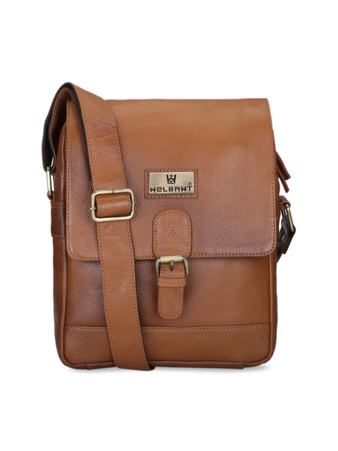 WELBAWT Unisex Tan Brown Solid Leather Messenger Bag