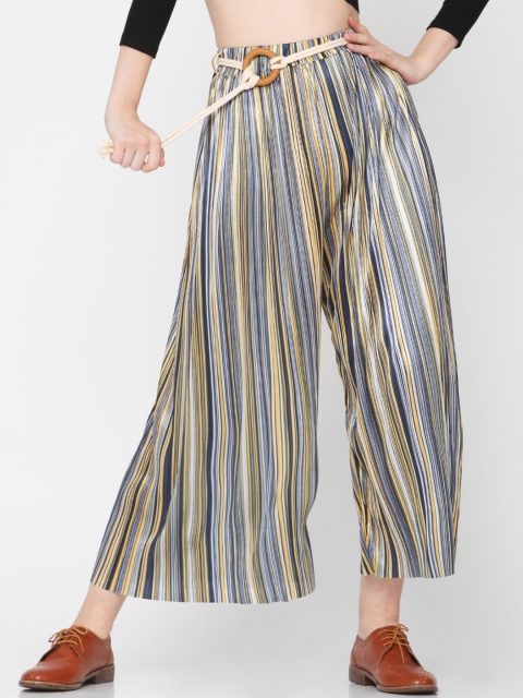 Deal Jeans Women Mustard Yellow & Navy Blue Striped Wide Leg Palazzos
Deal Jeans Women Mustard Yellow & Navy Blue Striped Wide Leg Palazzos
