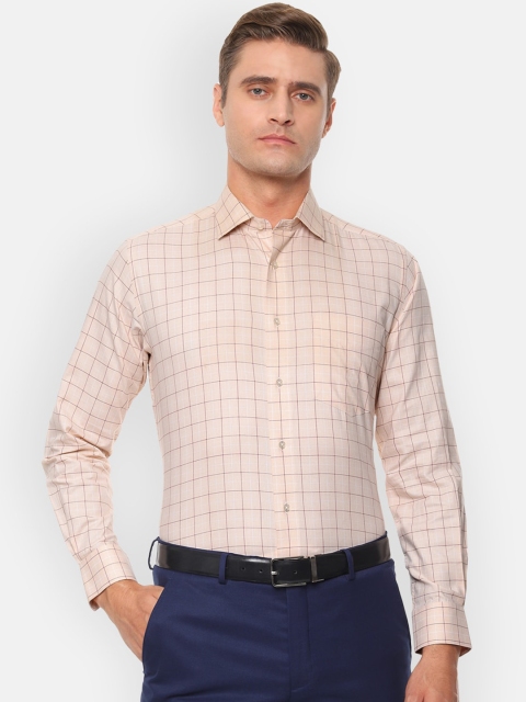 Van Heusen Men Beige & Maroon Regular Fit Checked Formal Shirt