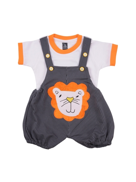 Jb Club Infant Boys Grey & White Solid T-shirt with Dungarees Set