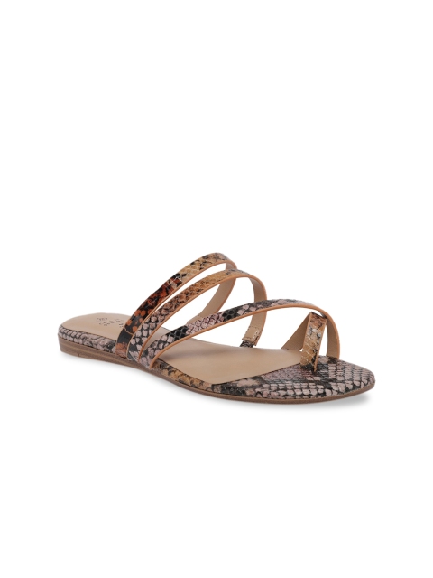 Call It Spring Women Beige & Black Printed Open Toe Flats
