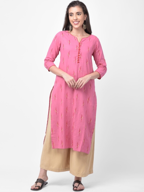 aayusika Women Pink Printed Straight Kurta