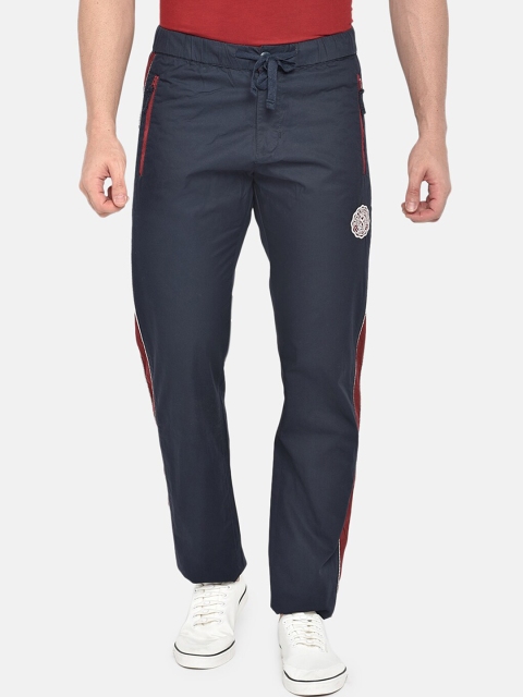 beevee Men Navy Blue Solid Straight-Fit Track Pants