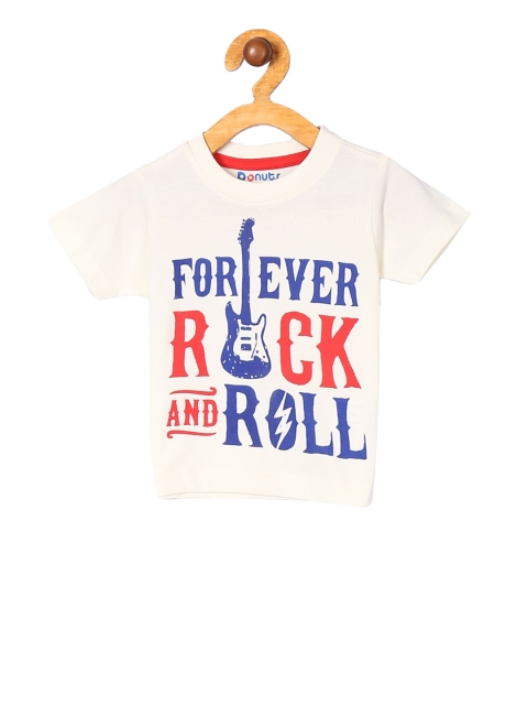 Donuts Boys Cream-Coloured Printed Round Neck T-shirt