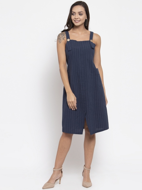 Global Republic Women Navy Blue & White Striped A-Line Dress