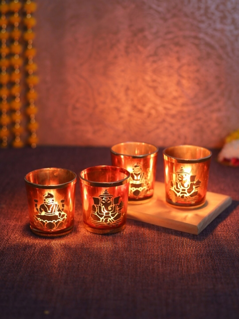 TIED RIBBONS Set of 4 Red & Gold-Toned Laxmi Ganesha Print Glass Tealight Candle Holders
TIED RIBBONS Set of 4 Red & Gold-Toned Laxmi Ganesha Print Glass Tealight Candle Holders