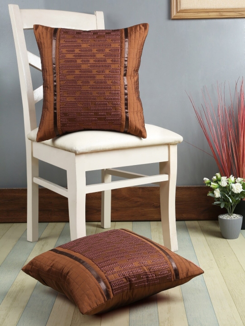 eyda Set of 2 Brown Embroidered Square Cushion Covers