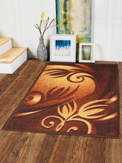 Kuber Industries Brown & Beige Floral Printed Carpet