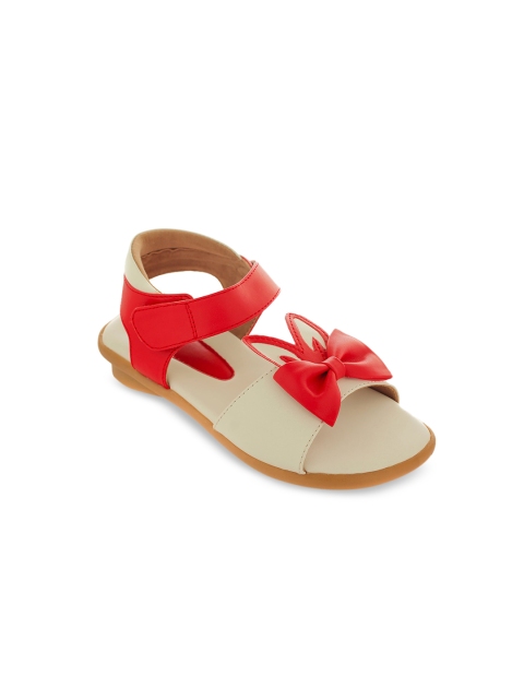 TRENDS & TRADES Girls Red & Beige Colourblocked Open Toe Flats