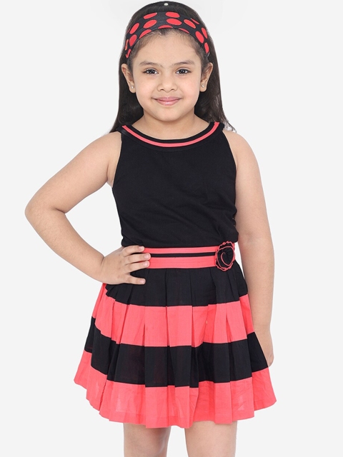 Naughty Ninos Girls Black Striped Fit and Flare Dress
