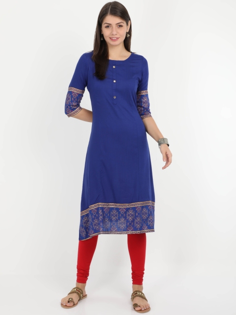 Alena Women Blue Printed A-Line Kurta
