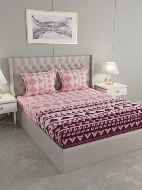 Raymond Home Pink Abstract 144 TC Cotton 1 King Bedsheet with 2 Pillow Covers