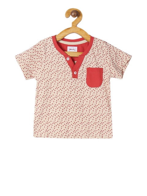 Donuts Boys White Printed V-Neck T-shirt