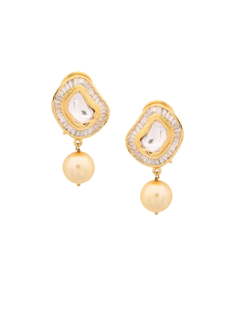 Shoshaa Gold-Plated & White Contemporary Drop Earrings