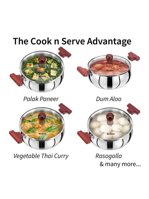 Hawkins Silver-Toned & Red Tri-Ply Stainless Steel Induction Base Cook N Serve Handi With Glass Lid 3 Litre
Hawkins Silver-Toned & Red Tri-Ply Stainless Steel Induction Base Cook N Serve Handi With Glass Lid 3 Litre