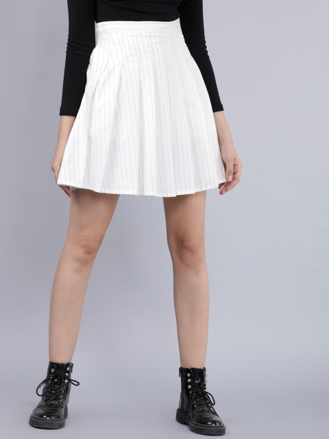 Tokyo Talkies Women Off-White Striped Pleated A-Line Mini Skirt