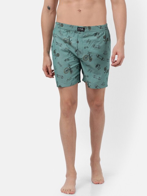 Llak Jeans Men Teal Green & Black Printed Pure Cotton Boxers BOXER-SP
