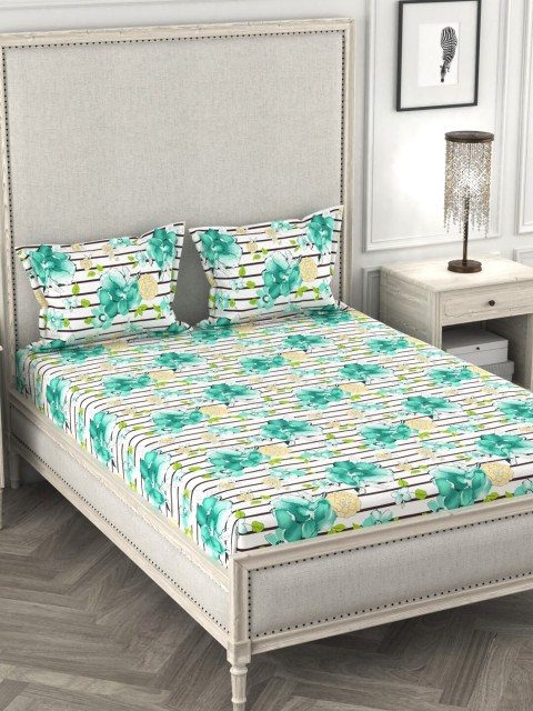 URBAN SPACE Green & White Floral 120 TC Cotton 1 Queen Bedsheet with 2 Pillow Covers
URBAN SPACE Green & White Floral 120 TC Cotton 1 Queen Bedsheet with 2 Pillow Covers