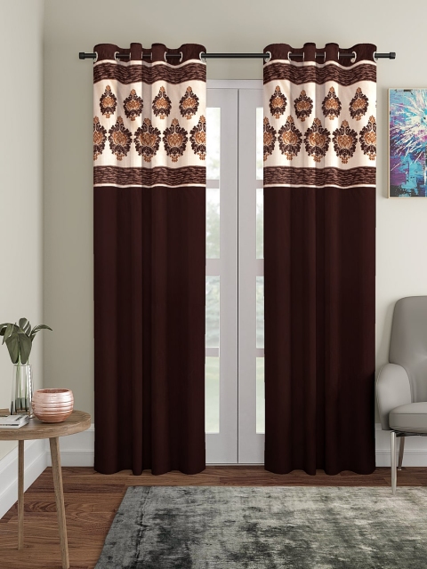 VRINDA Brown & Cream-Coloured Set of 2 Printed Door Curtains