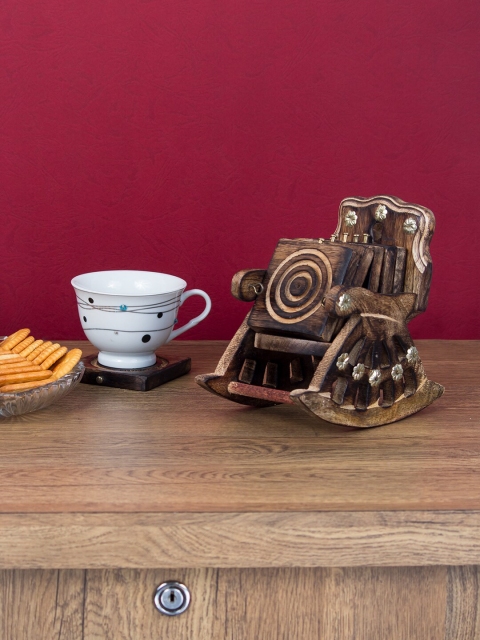WISHTANK Set Of 6 Brown Handcrafted Coasters With Miniature Rocking Chair Design Stand
WISHTANK Set Of 6 Brown Handcrafted Coasters With Miniature Rocking Chair Design Stand