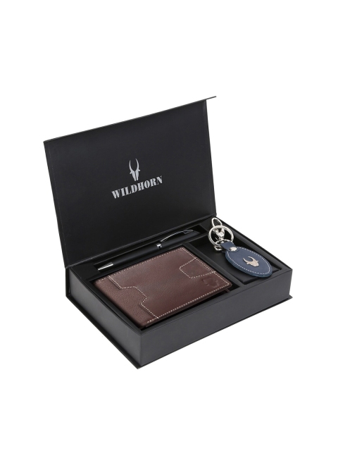 WildHorn Men Brown & Blue RFID Protected Genuine High Quality Leather Accessory Gift Set