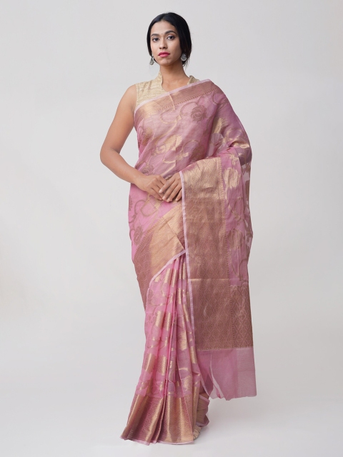 Unnati Silks Pink Art Silk Woven Design Handloom Jamdhani Weaving Kota Saree