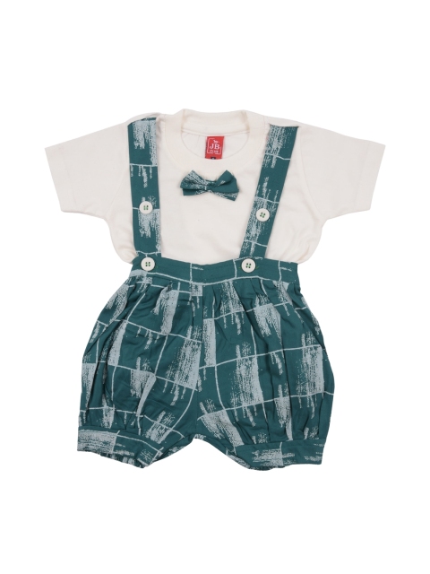 Jb Club Infant Boys Green & White Solid T-shirt with Dungarees Set