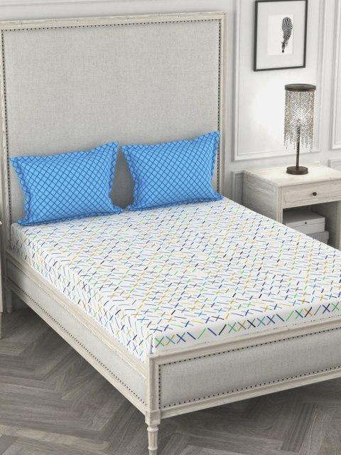 URBAN SPACE White & Blue Geometric 120 TC Cotton 1 Queen Bedsheet with 2 Pillow Covers
URBAN SPACE White & Blue Geometric 120 TC Cotton 1 Queen Bedsheet with 2 Pillow Covers