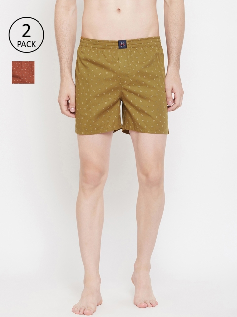 Crimsoune Club Men Pack Of 2 Printed Woven Pure Cotton Boxers BX4108, Rust