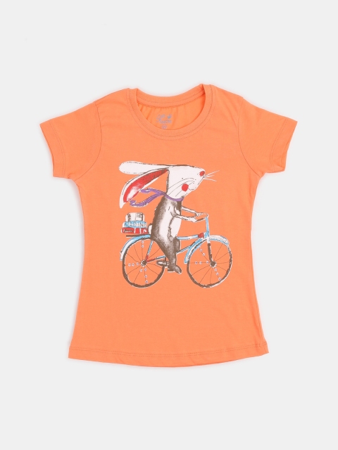 Soft Touche Girls Orange & White Printed Top