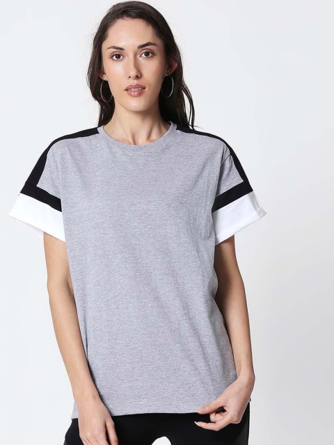 Bewakoof Women Grey Solid V-Neck T-shirt