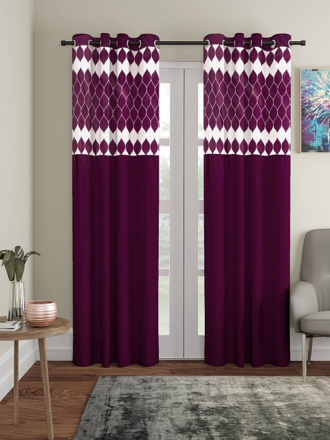 VRINDA Purple & Cream-Coloured Set of 2 Printed Door Curtains