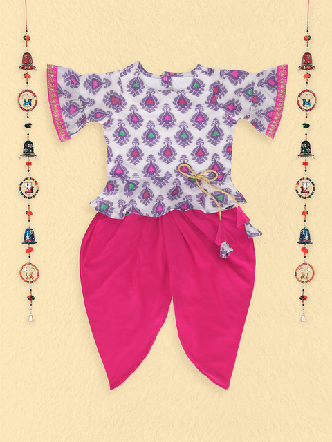 The Magic Wand Girls White & Fuchsia Pink Embellished Top with Dhoti Pants 
The Magic Wand Girls White & Fuchsia Pink Embellished Top with Dhoti Pants