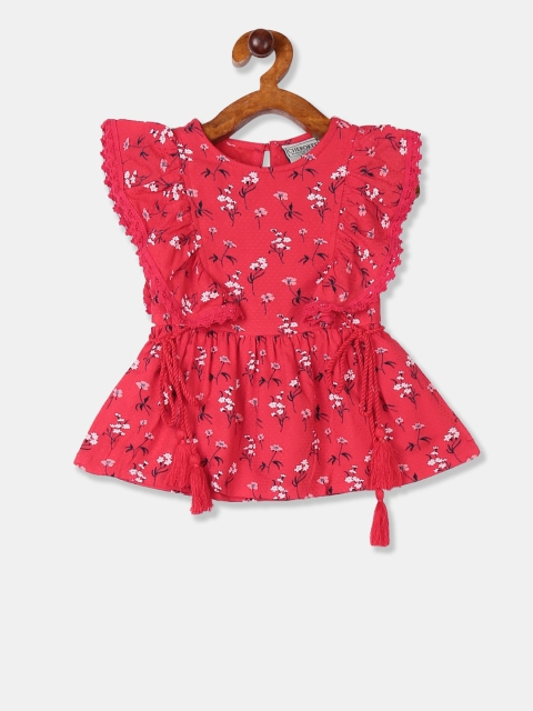 Cherokee Girls Red Floral Printed Peplum Top