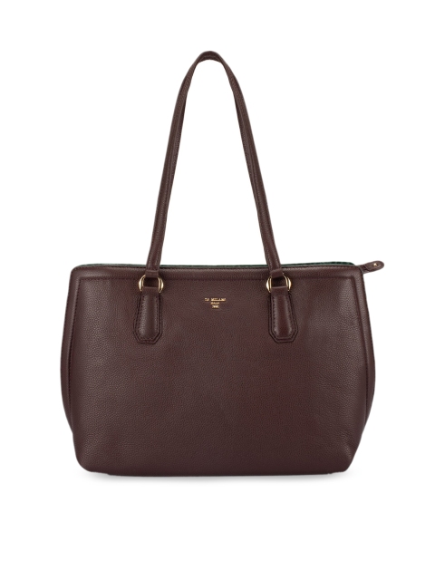 Da Milano Maroon Solid Leather Tote Bag